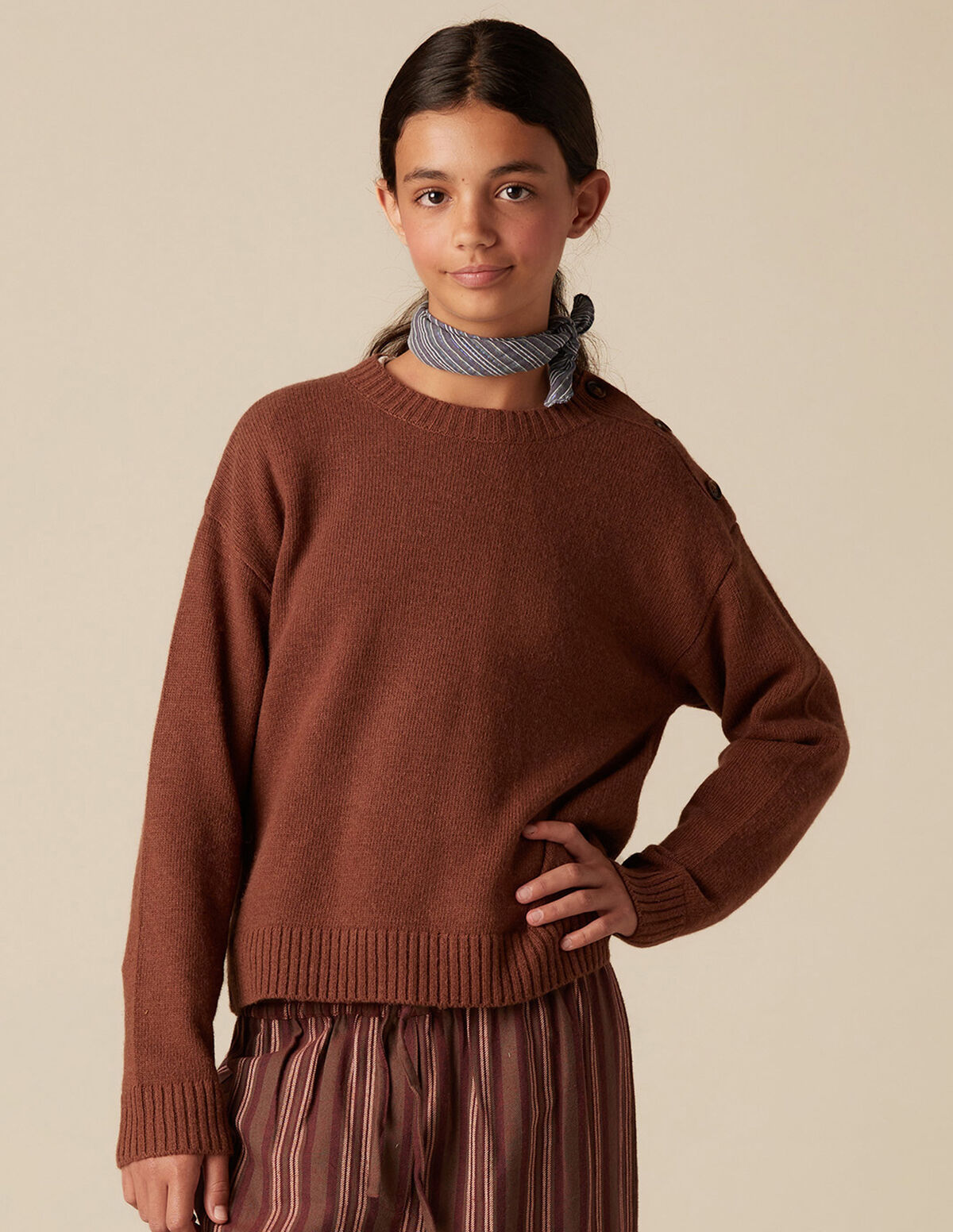 PULL MAILLE BOUTONS MARRON