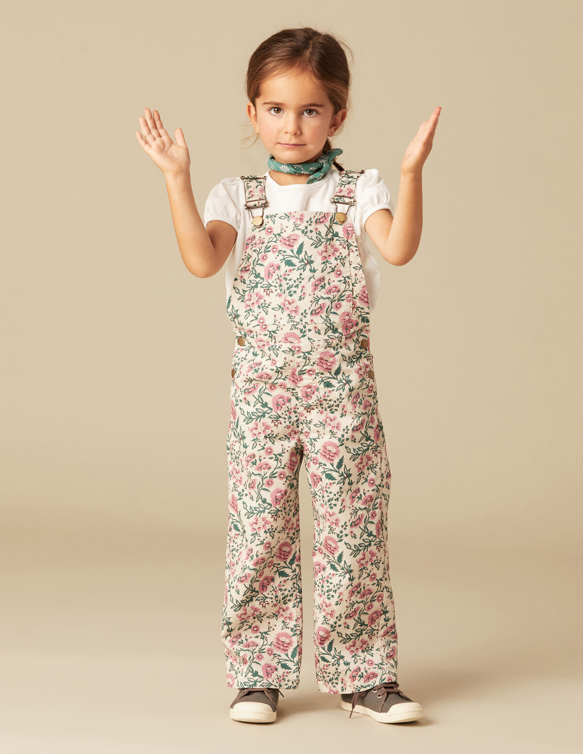 PINK AND GREEN FLORAL DUNGAREES