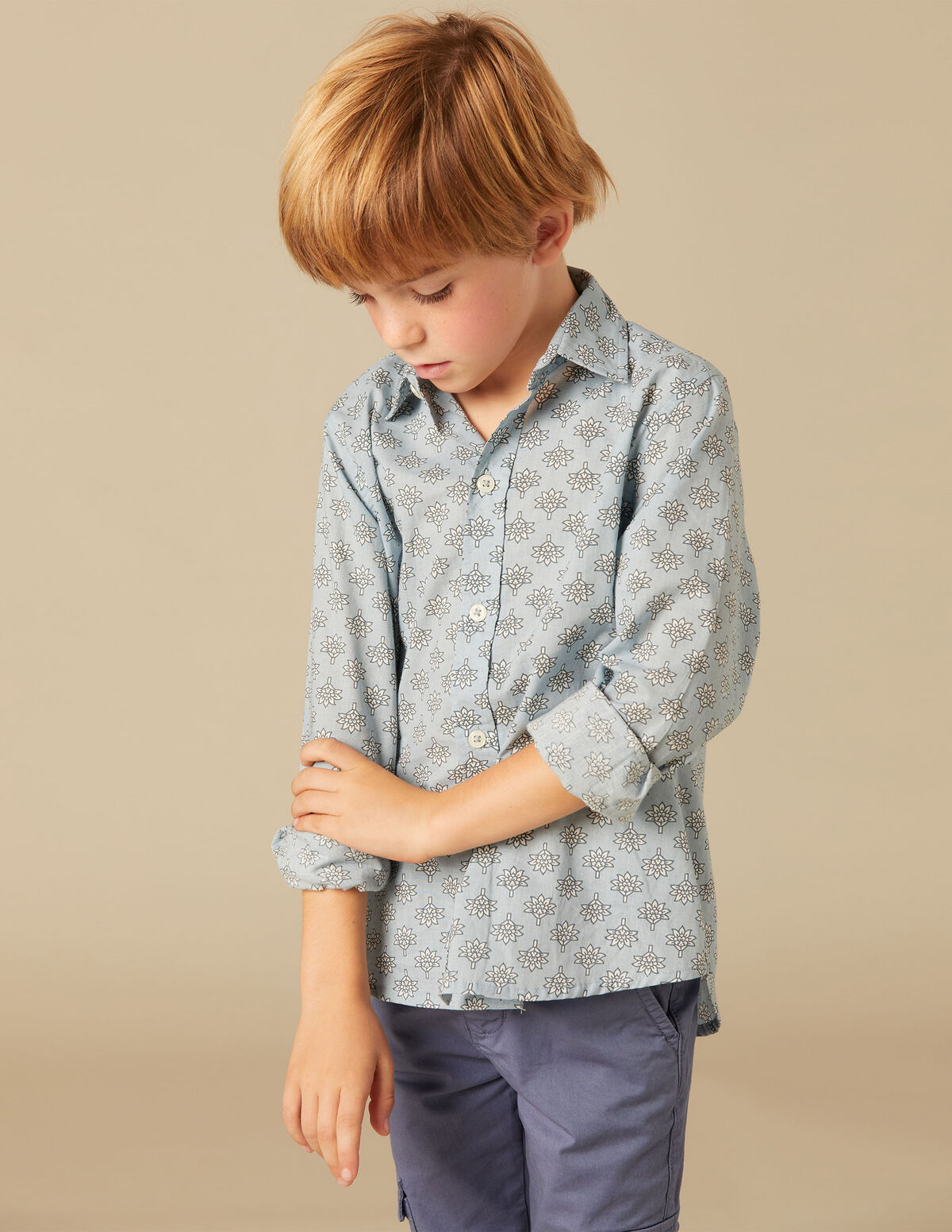 CHEMISE FEUILLES BLEUE