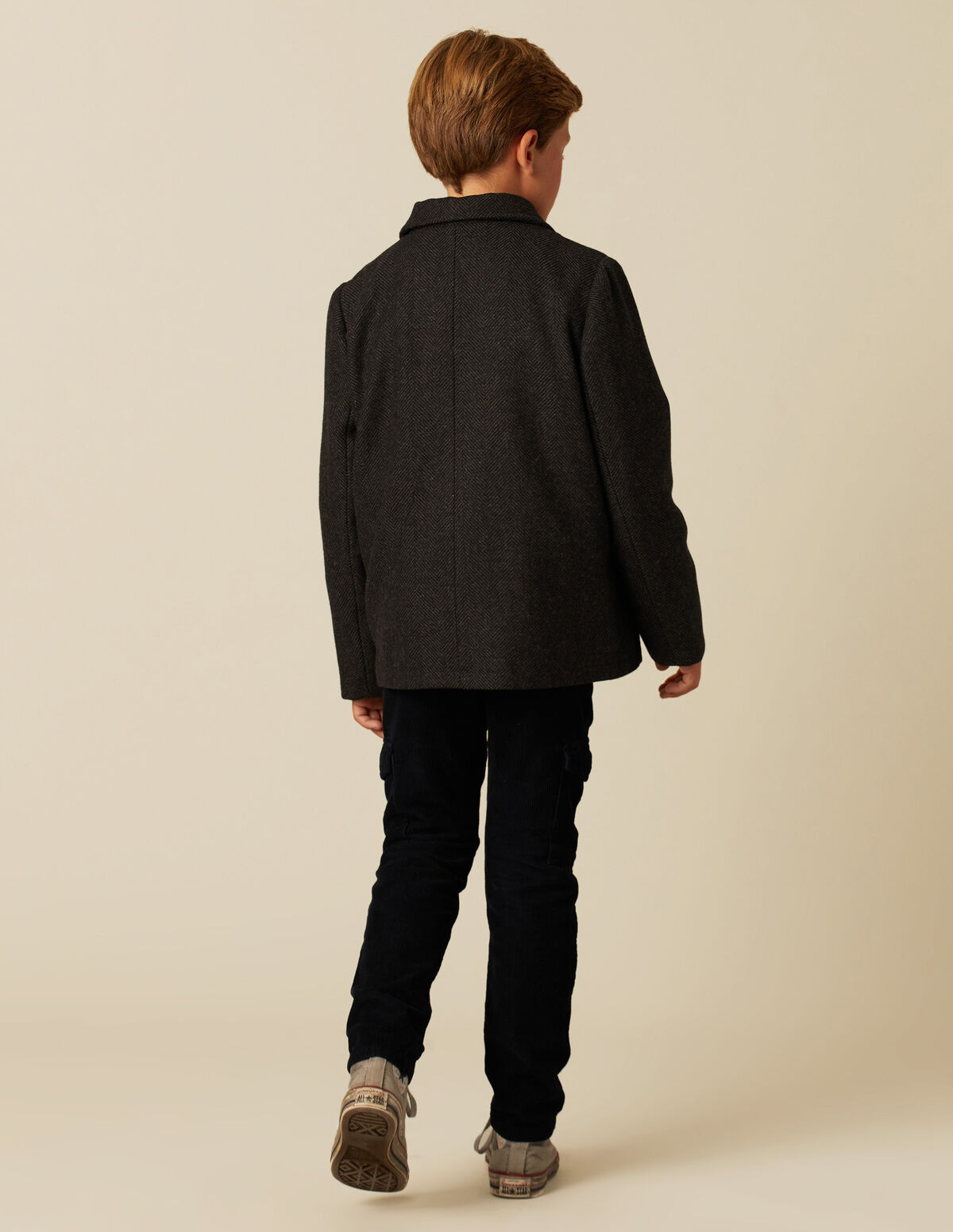 GREY HERRINGBONE CROSSOVER COAT