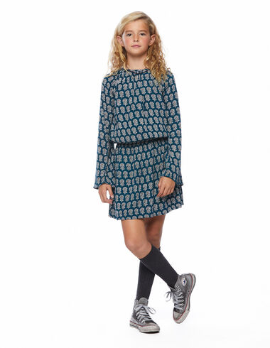 Robe élastiques fleur boutis vert foncé - Dresses for Teens - Nícoli
