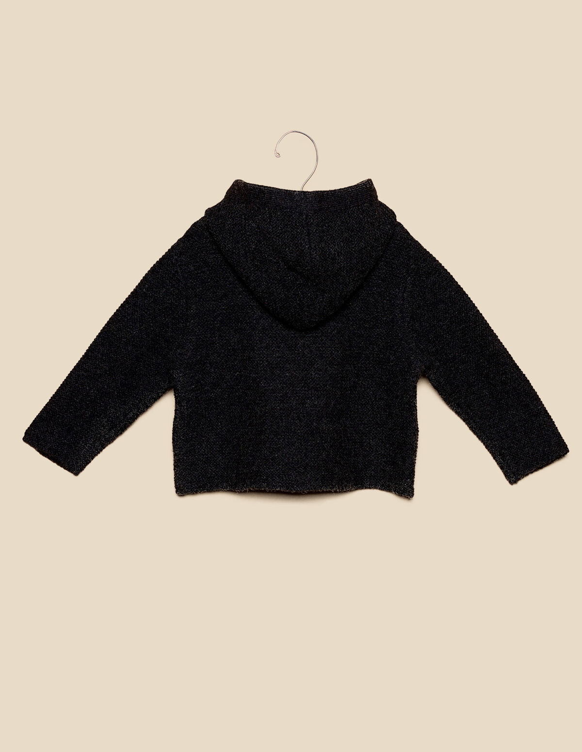 GREY HOODED KNIT COAT