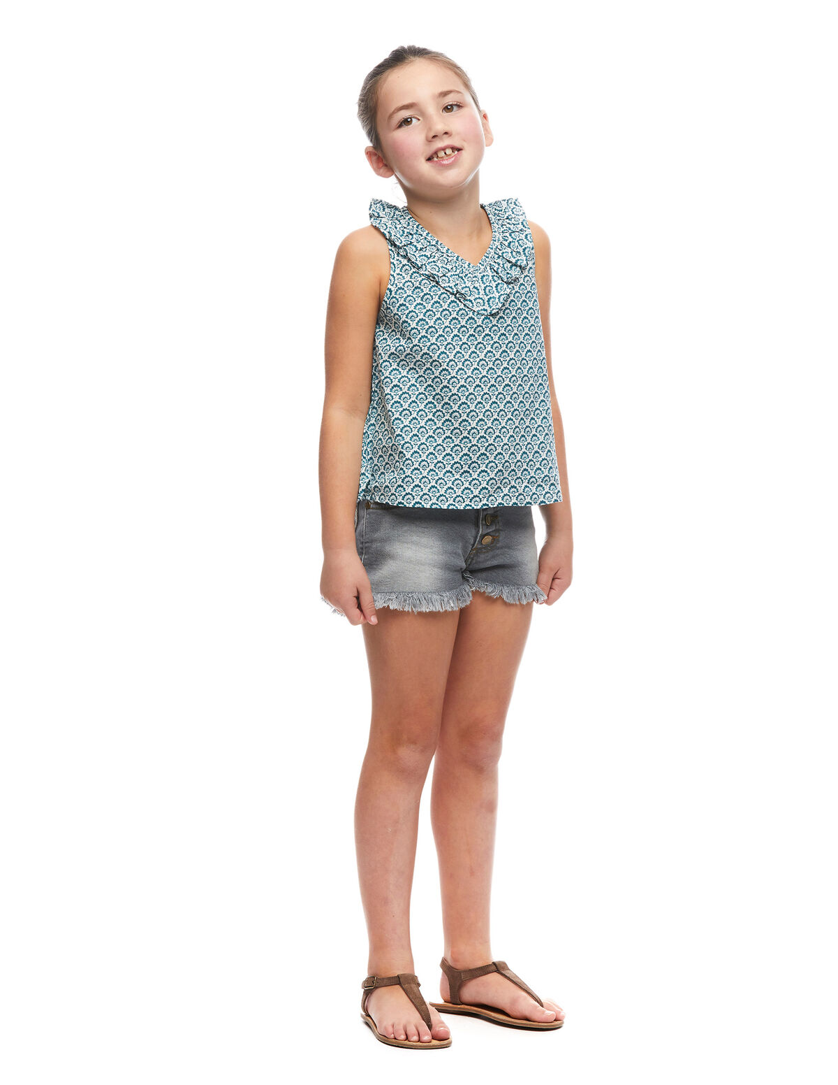 Camisa pico volante flor loto verde