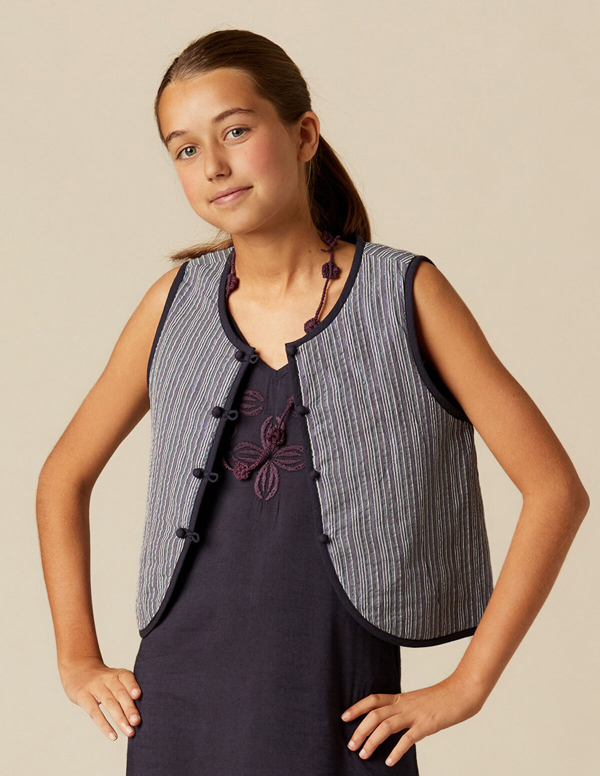 BLUE LUREX STRIPED WAISTCOAT
