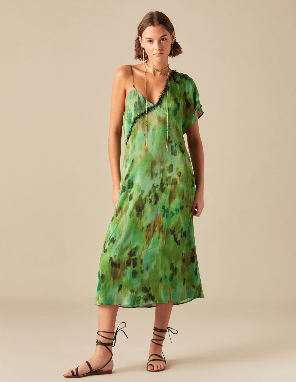ROBE IMPRIMÉE BLEU BANDE DENTELLE