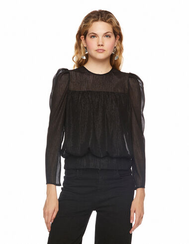 Sheer black puff shoulder shirt - View all > - Nícoli