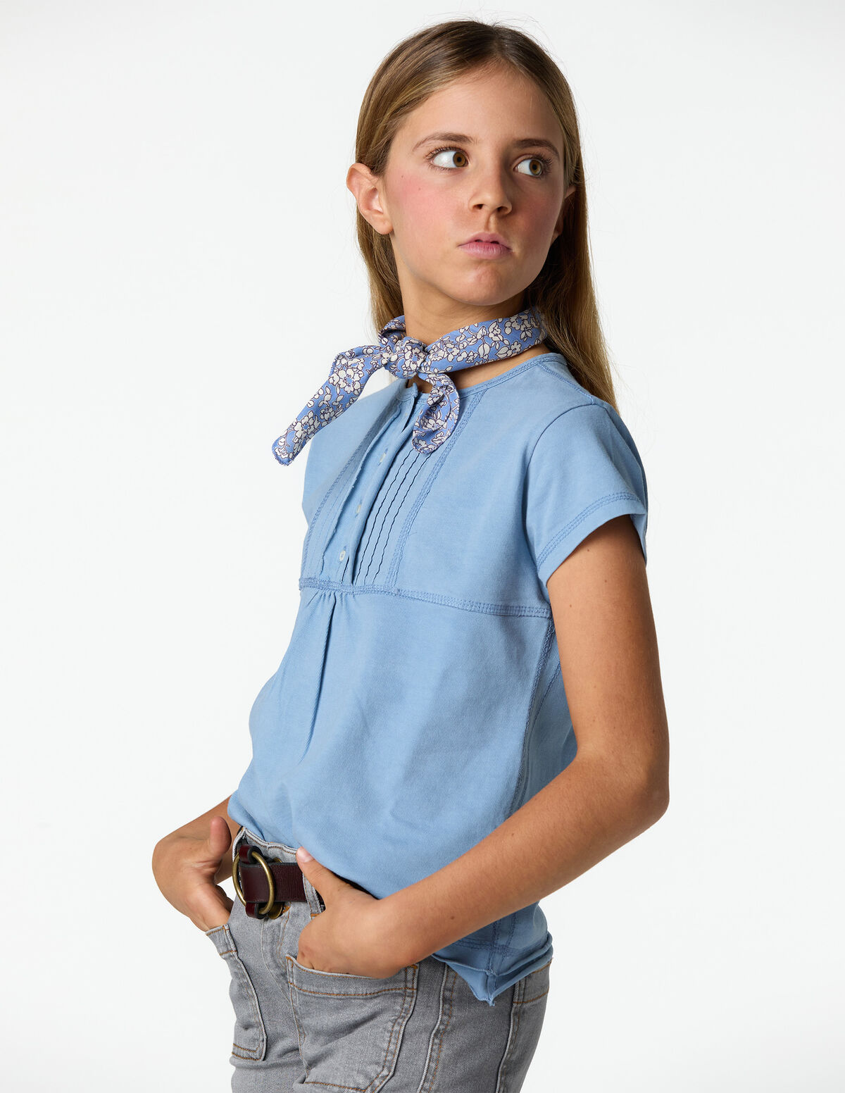 ANILINE BLUE PIN-TUCK T-SHIRT