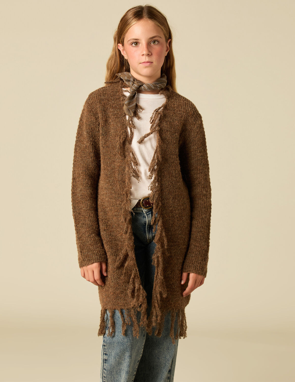 BROWN FRINGED CARDIGAN
