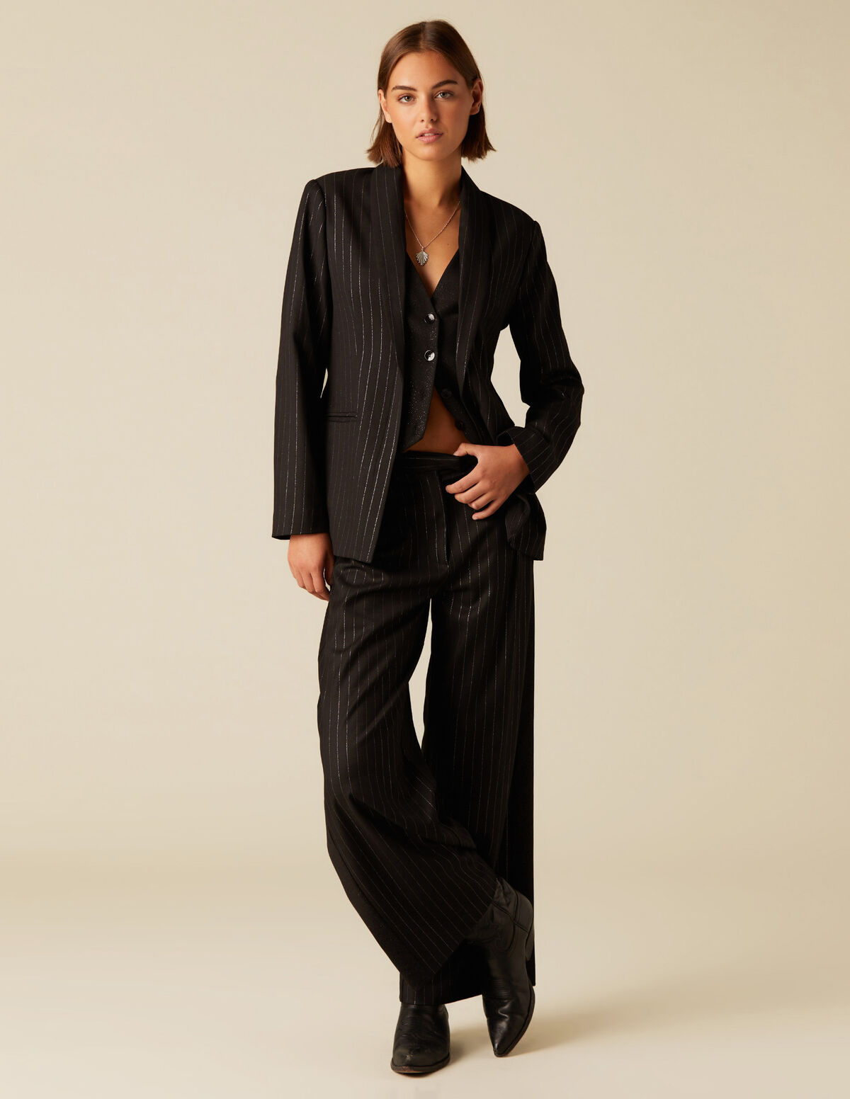 PANTAL&Oacute;N DOBLE RAYA BRILO