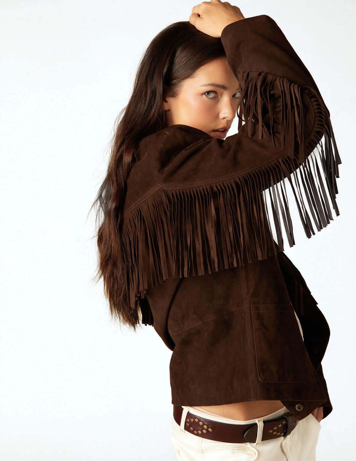 FRINGED SUEDE COAT
