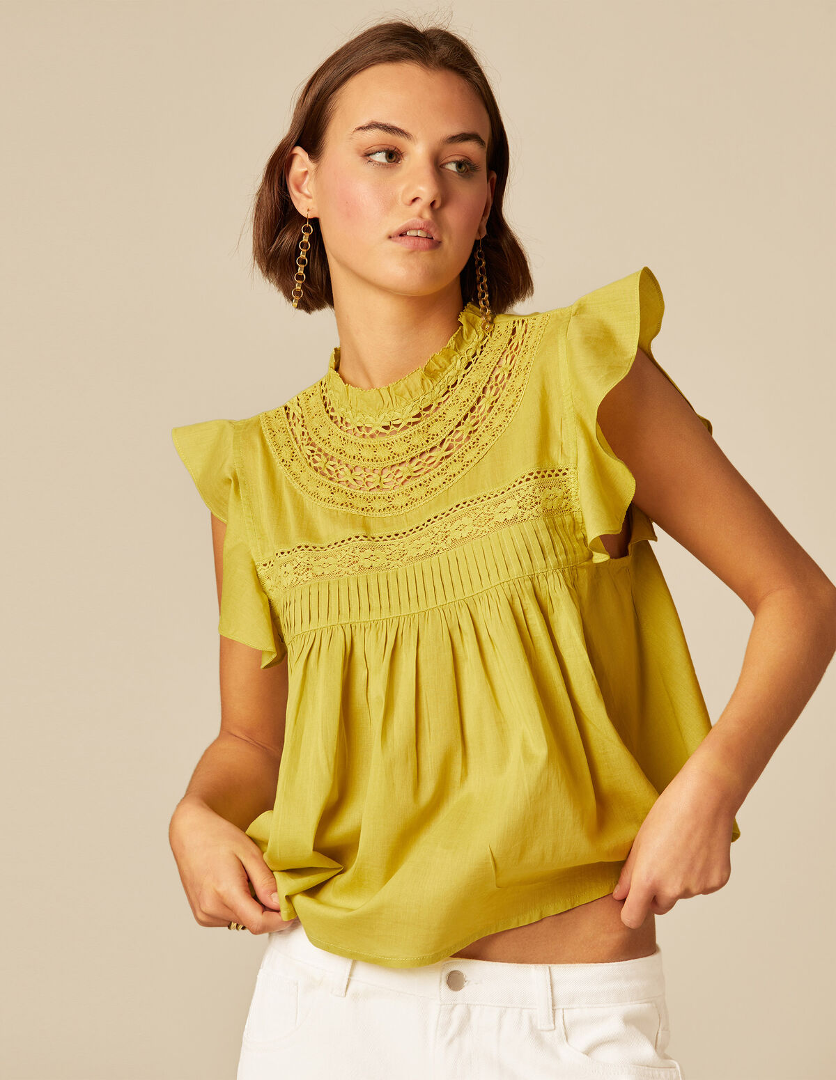 LIME LACE COLLAR SHIRT