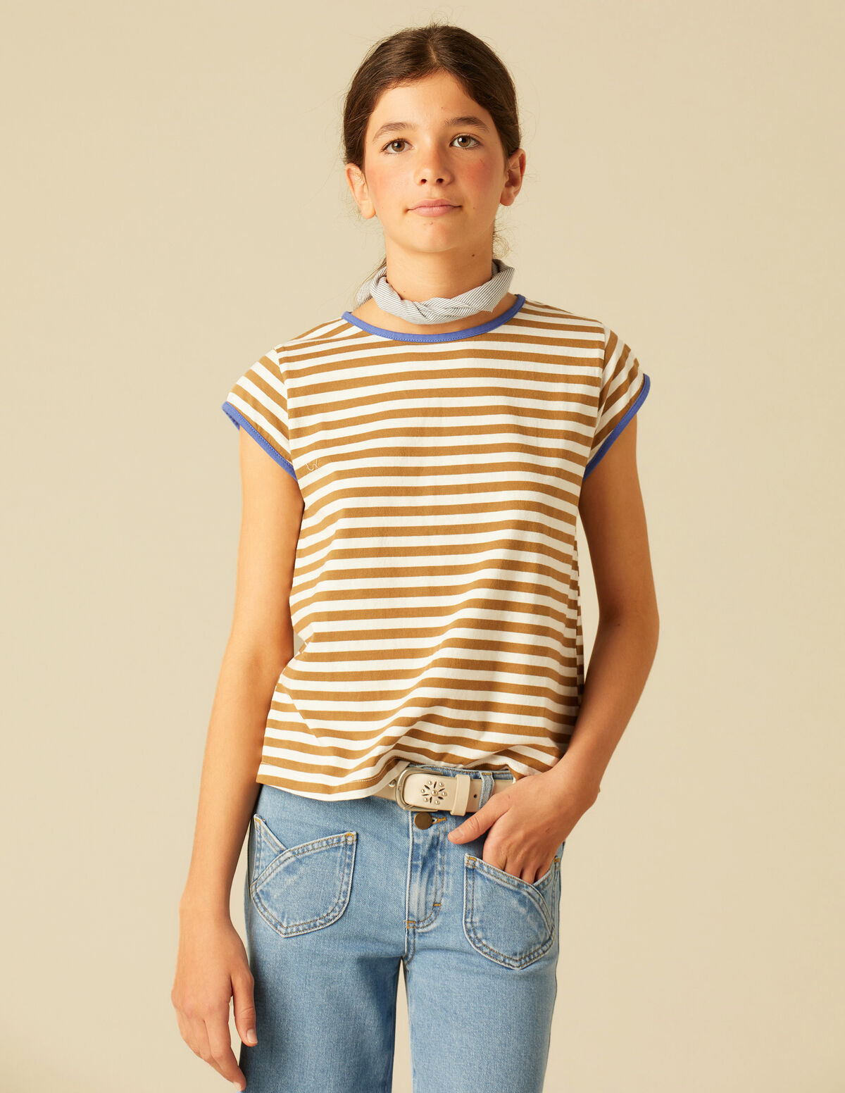 CAMISETA RAYA NARANJA CONSTRASTE