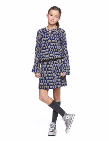 Blue floral buti elasticated dress - Dresses for Teens - Nícoli