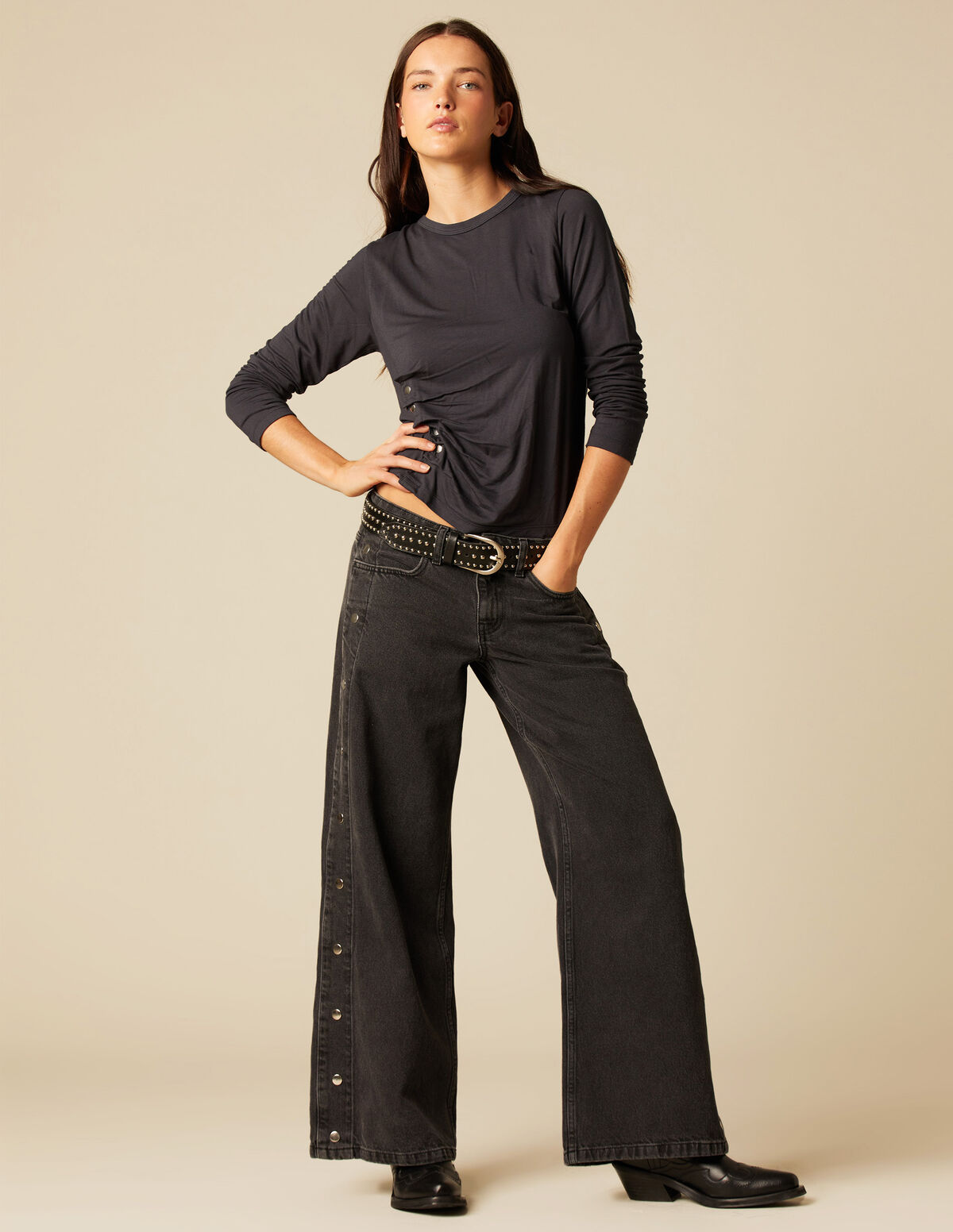 PANTALON BOUTONS CÔTÉ ANTHRACITE