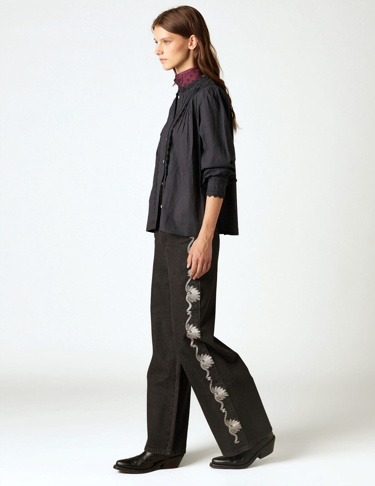 CAMISA TUCKS RENDA ANTRACITE