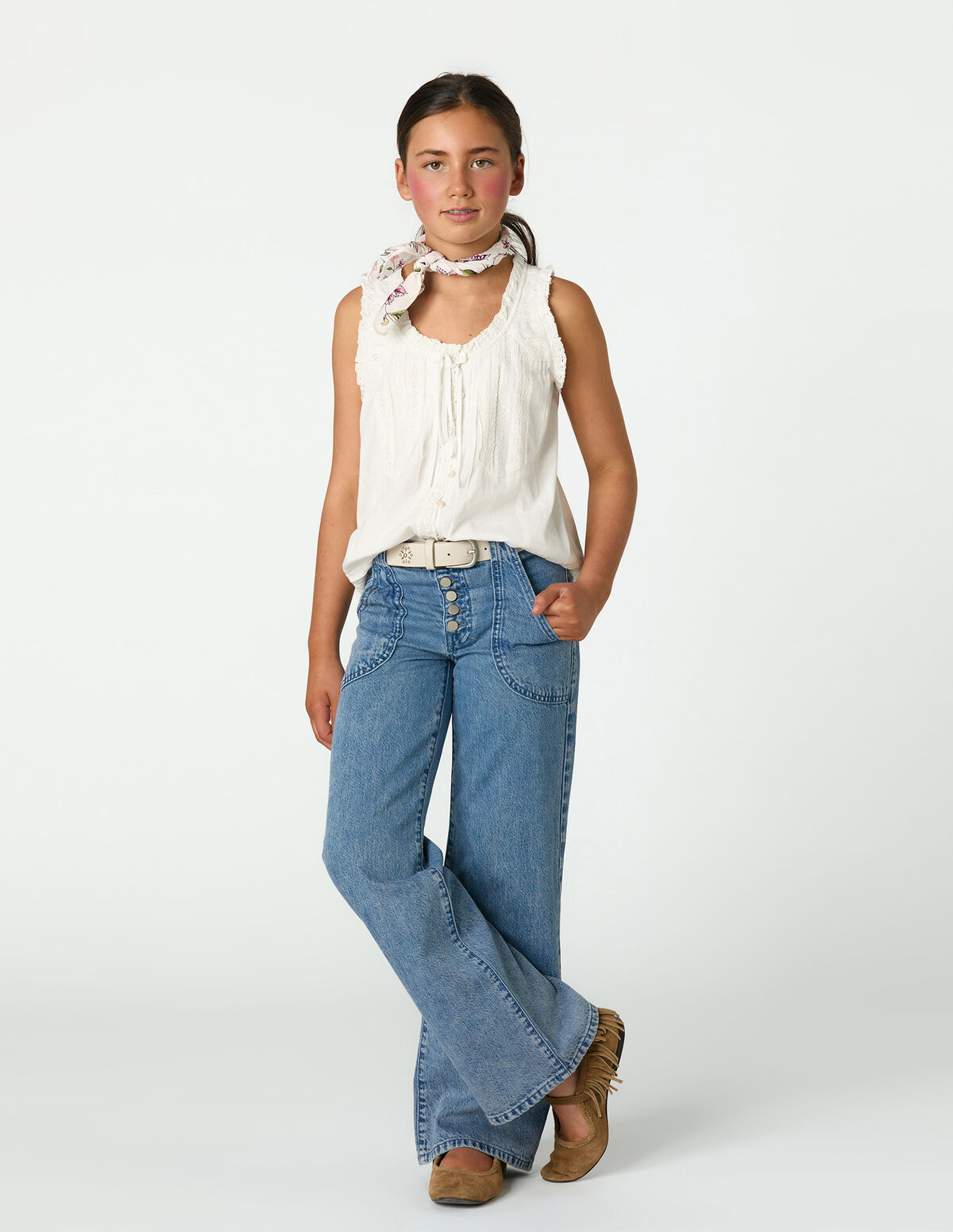 CAL&Ccedil;AS DENIM BRANCO COM BOLSOS