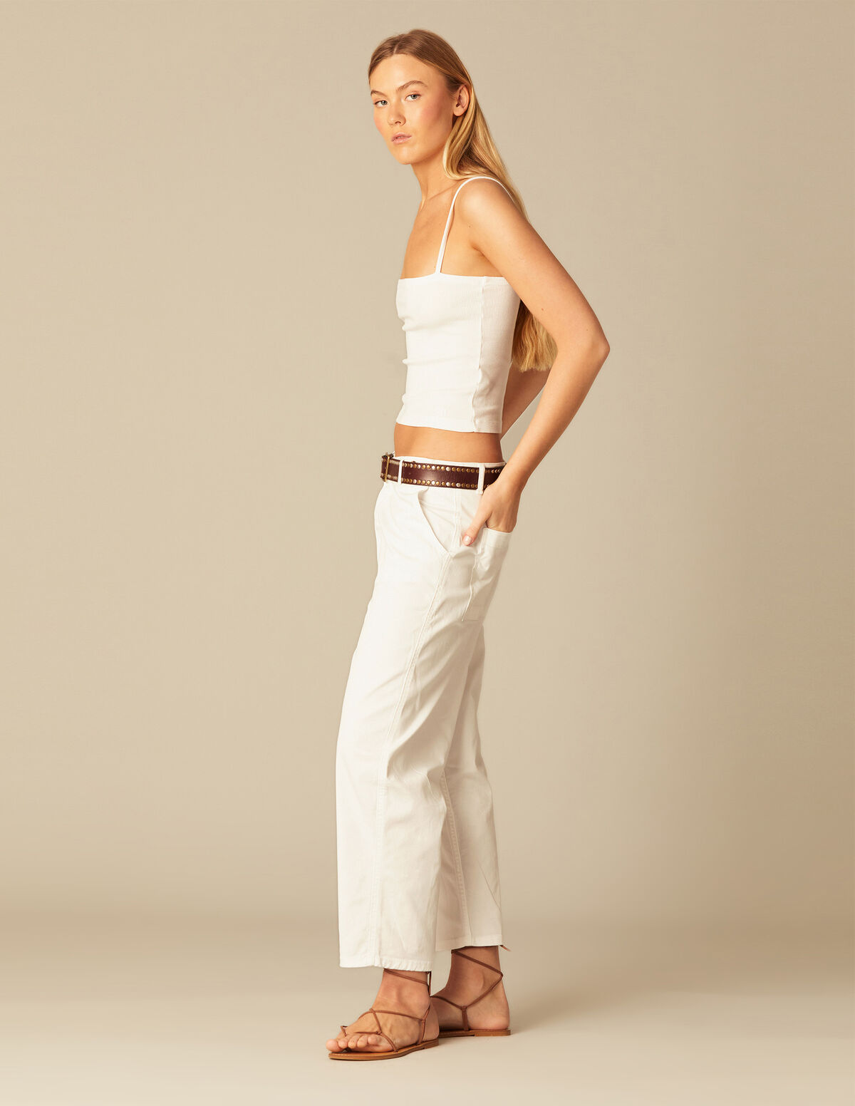 White buttoned low waist trousers