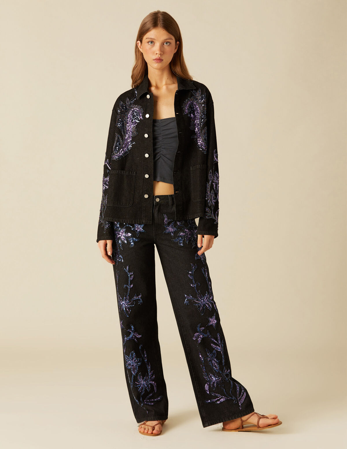 CHAQUETA DENIM LENTEJUELAS
