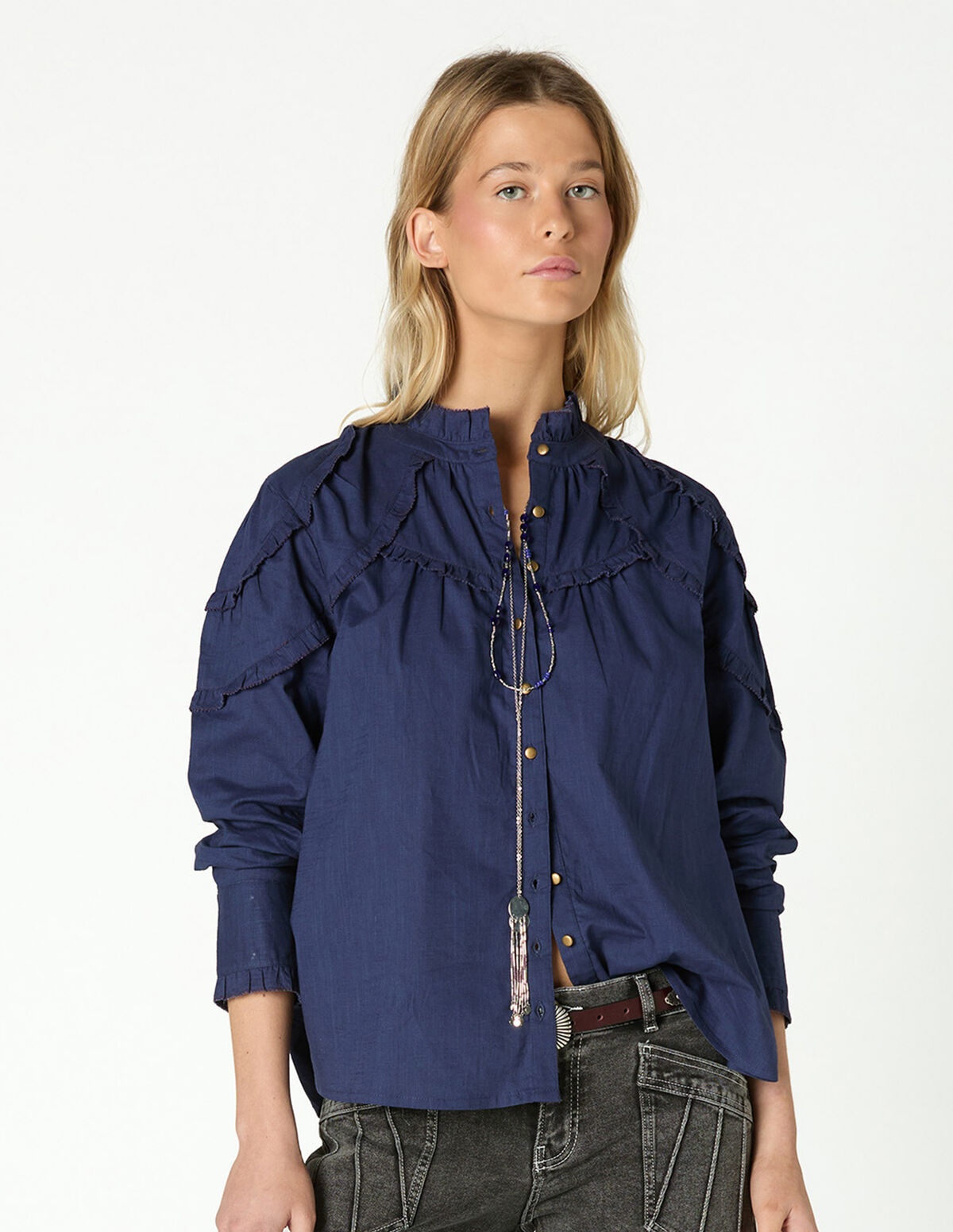 CONTRAST RUFFLE SHIRT