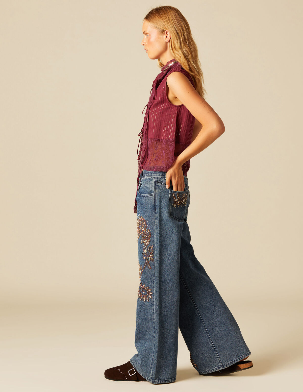 WHITE EMBROIDERED TROUSERS
