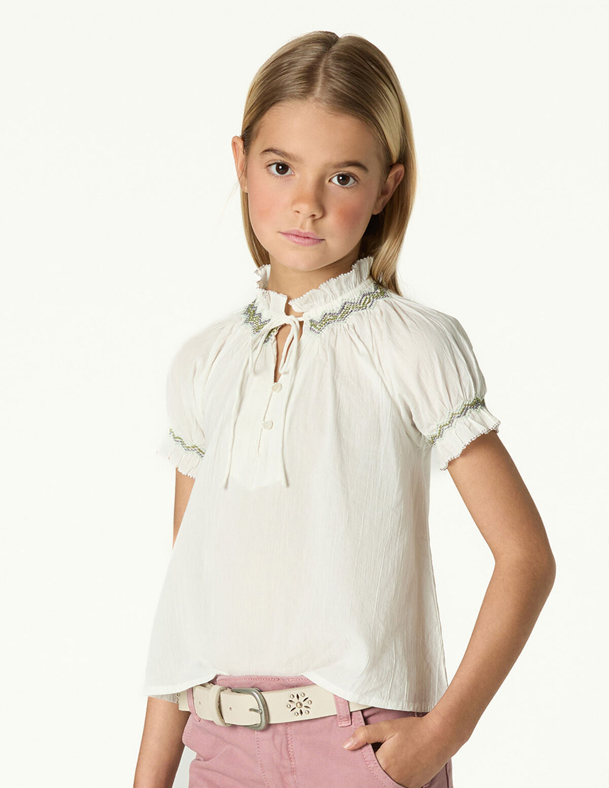 ECRU SMOCKED SHIRT