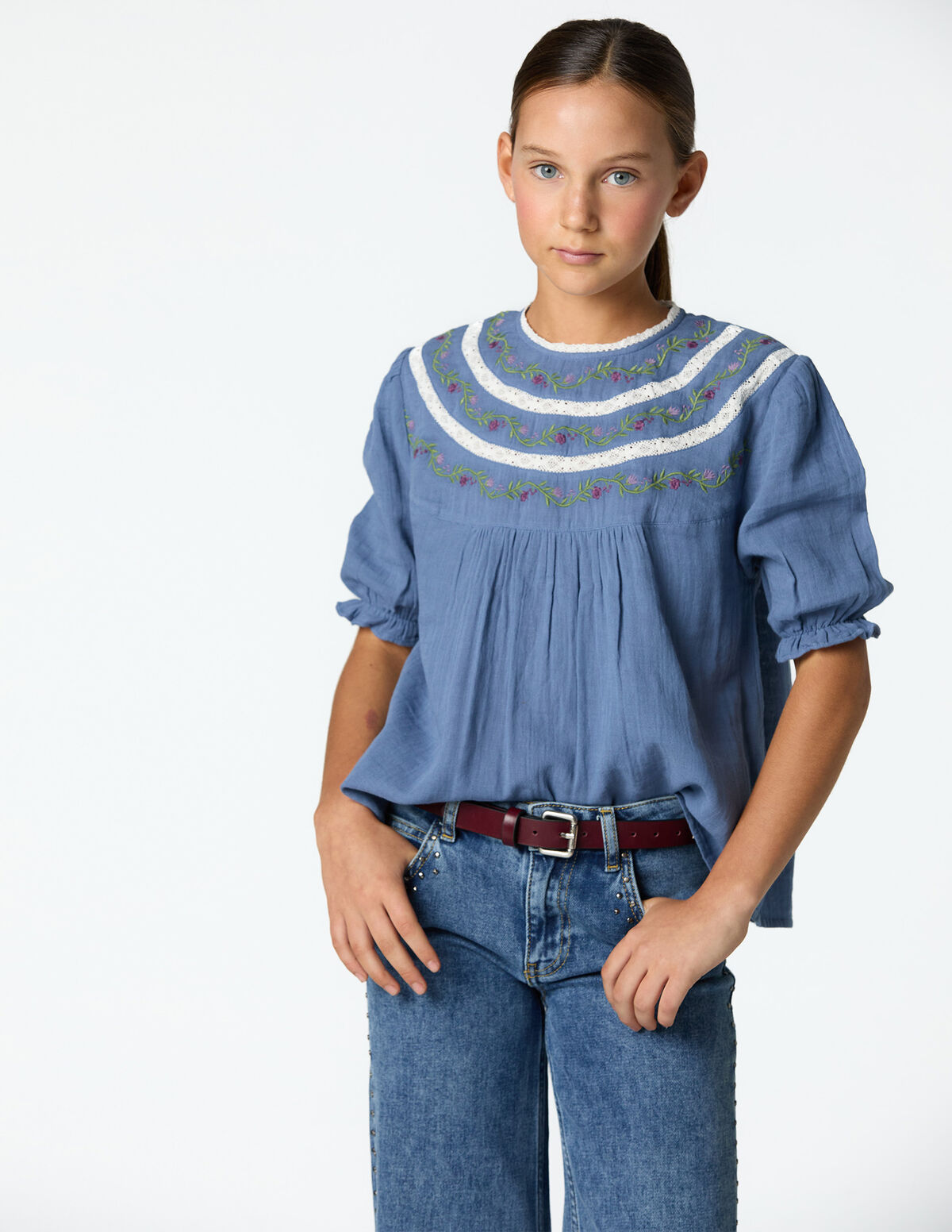 ANILINE BLUE EMBROIDERED SHIRT