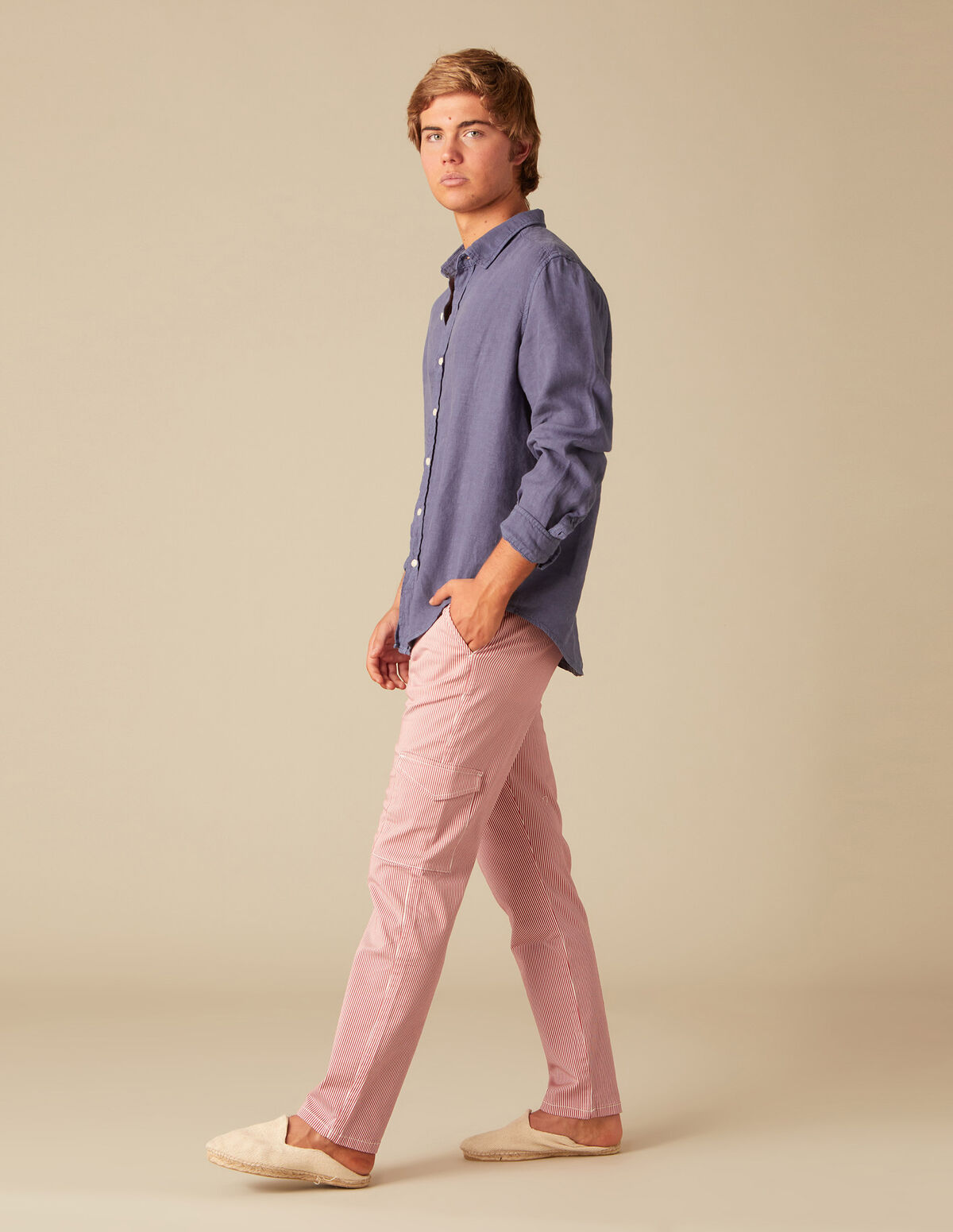 PANTALON CARGO RAYURE BLEU