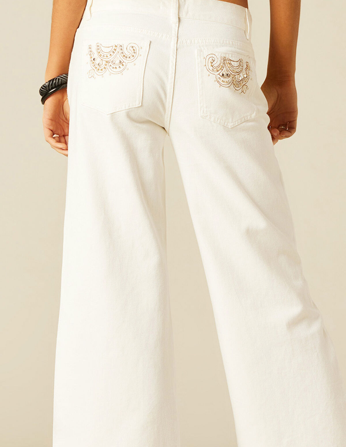 WHITE EMBROIDERED TROUSERS