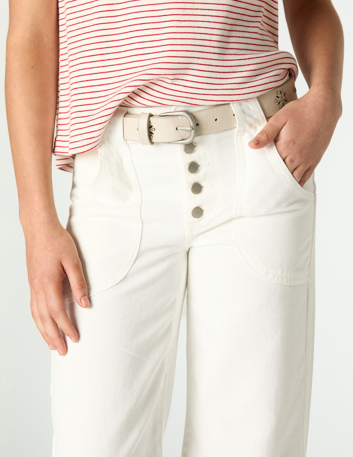 CAL&Ccedil;AS DENIM BRANCO COM BOLSOS