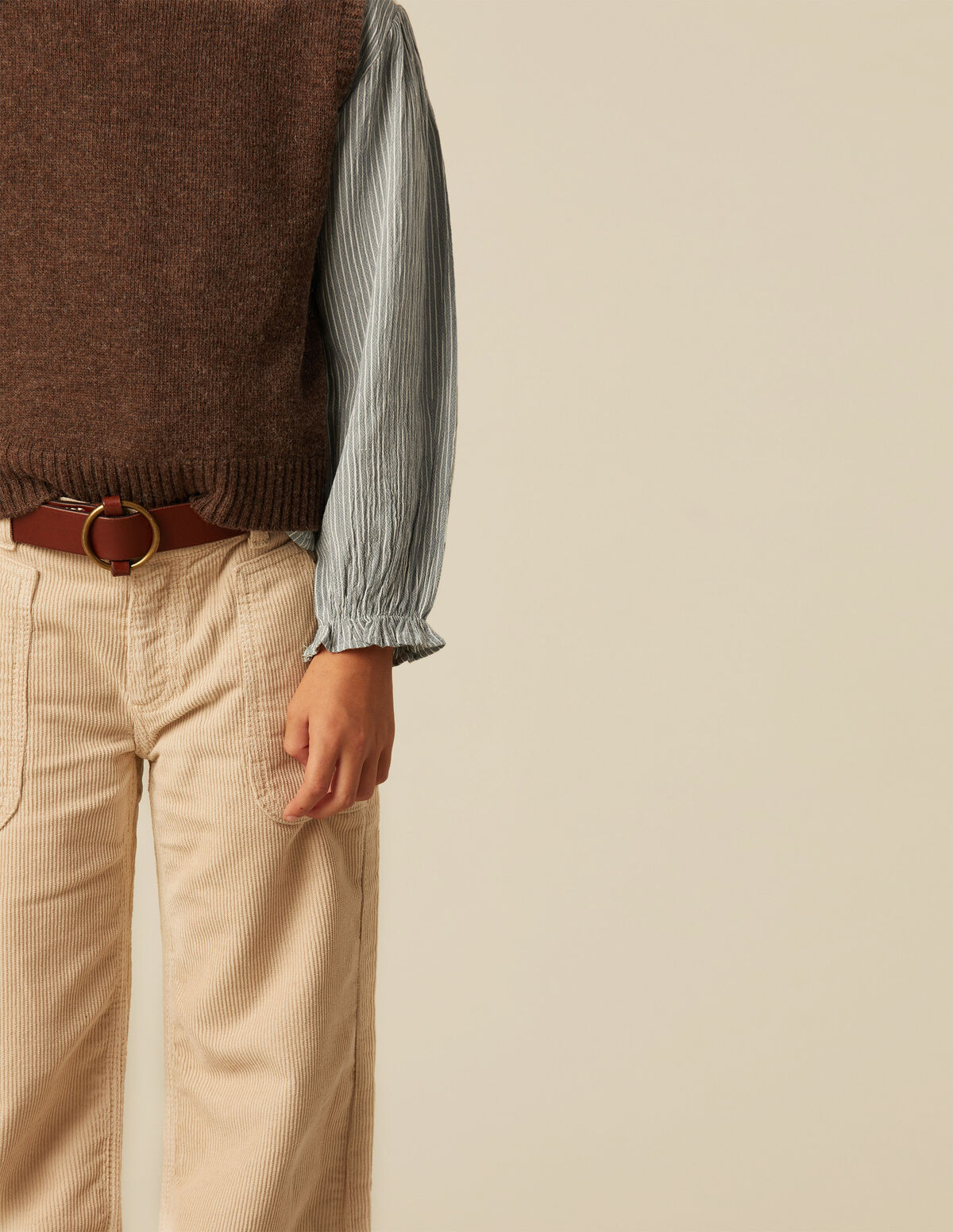 GIRLS SAND CORDUROY WIDE LEG TROUSERS