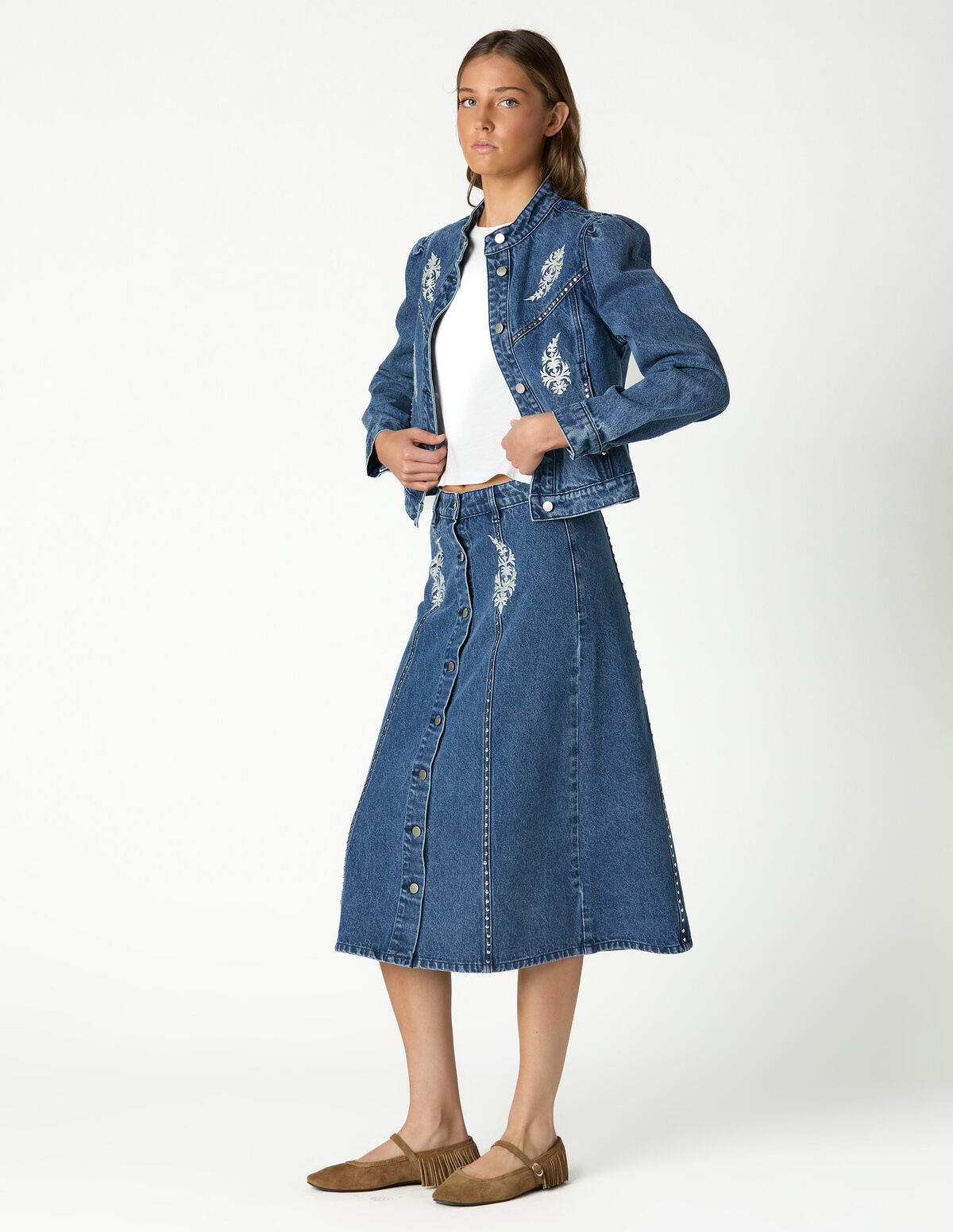 BLUE EMBROIDERED DENIM JACKET