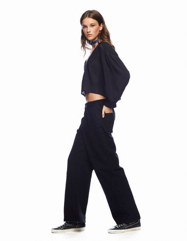 Black embroidered wide leg trousers - Clothing - Nícoli