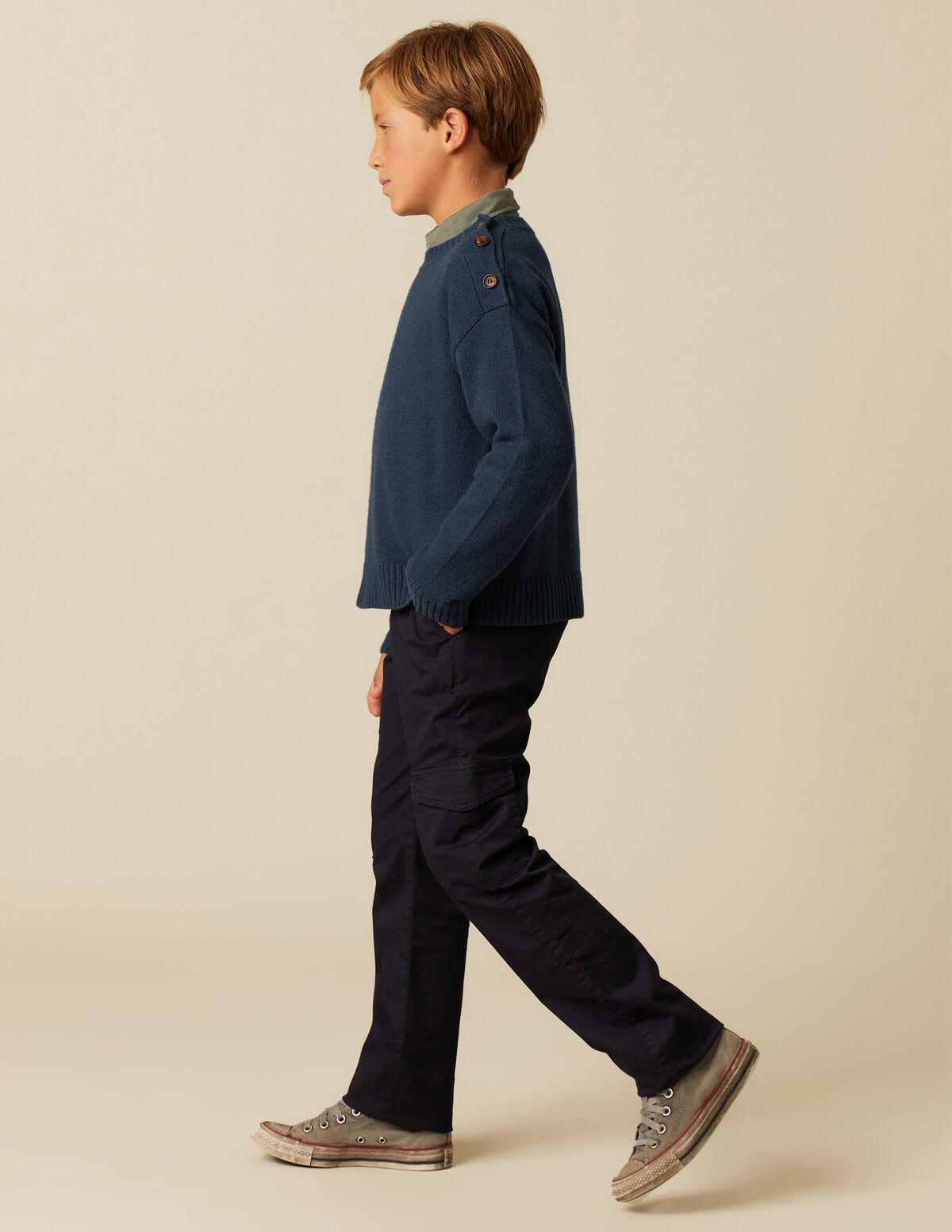 PULL MAILLE BOUTONS BLEU