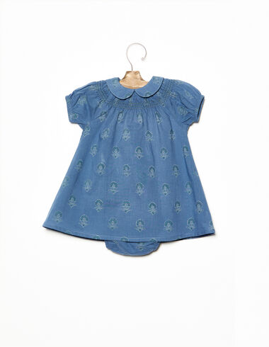 Two-tone blue Indian flower smocked Peter Pan collar dress - View all > - Nícoli