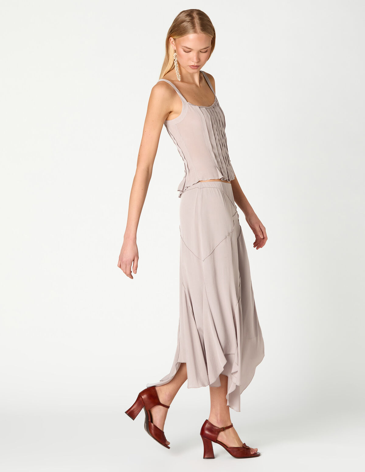 TOP AL&Ccedil;AS PREGAS CINZA CLARO