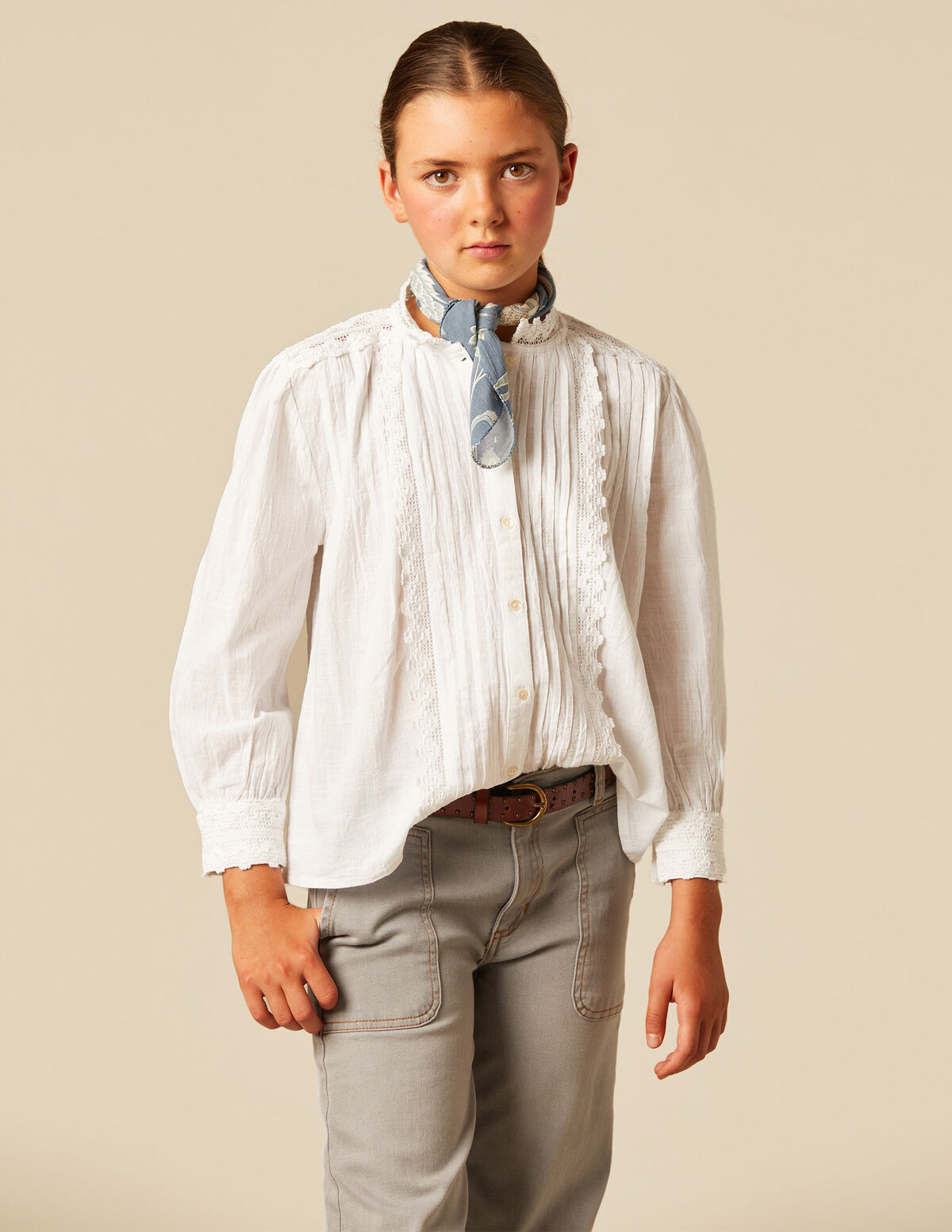 CHEMISE PLIS DENTELLE ÉCRUE