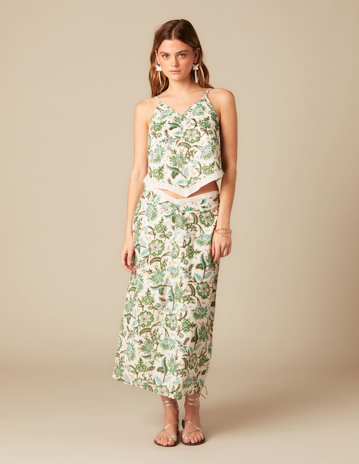 FALDA FLOR VERDE LUREX