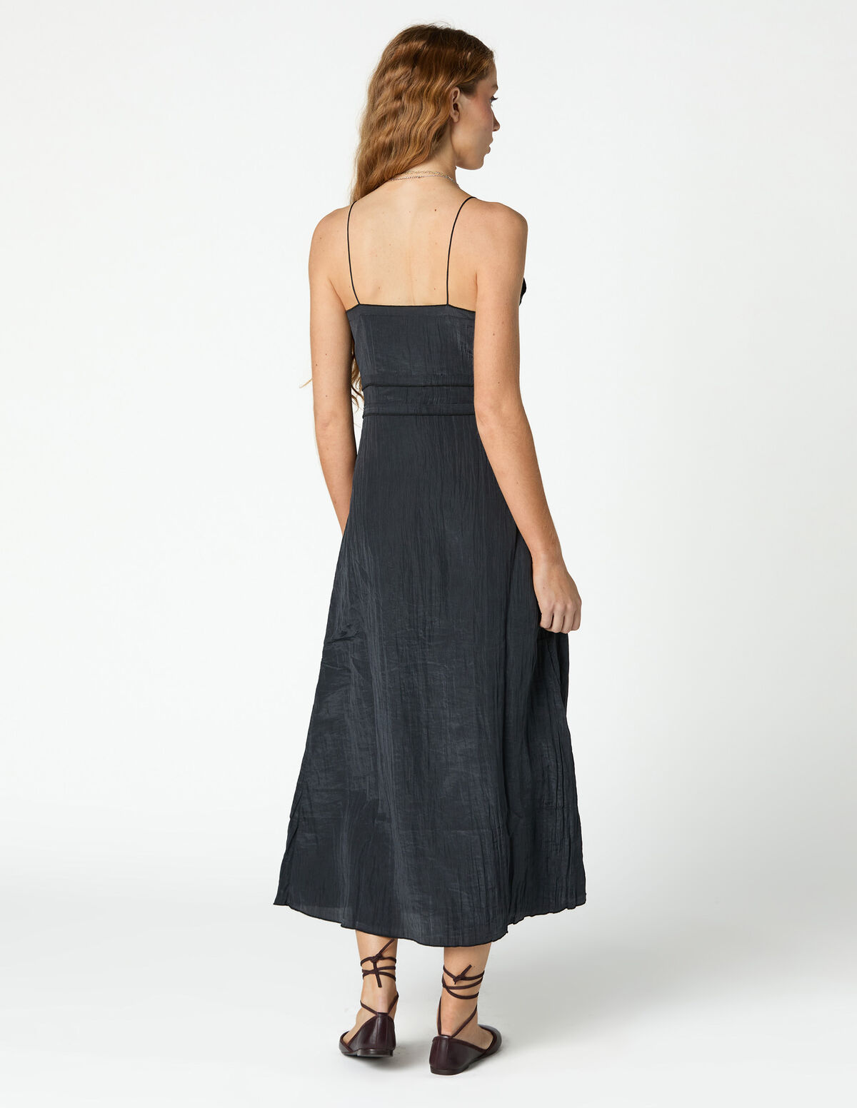 BLACK MIDI SLIP DRESS