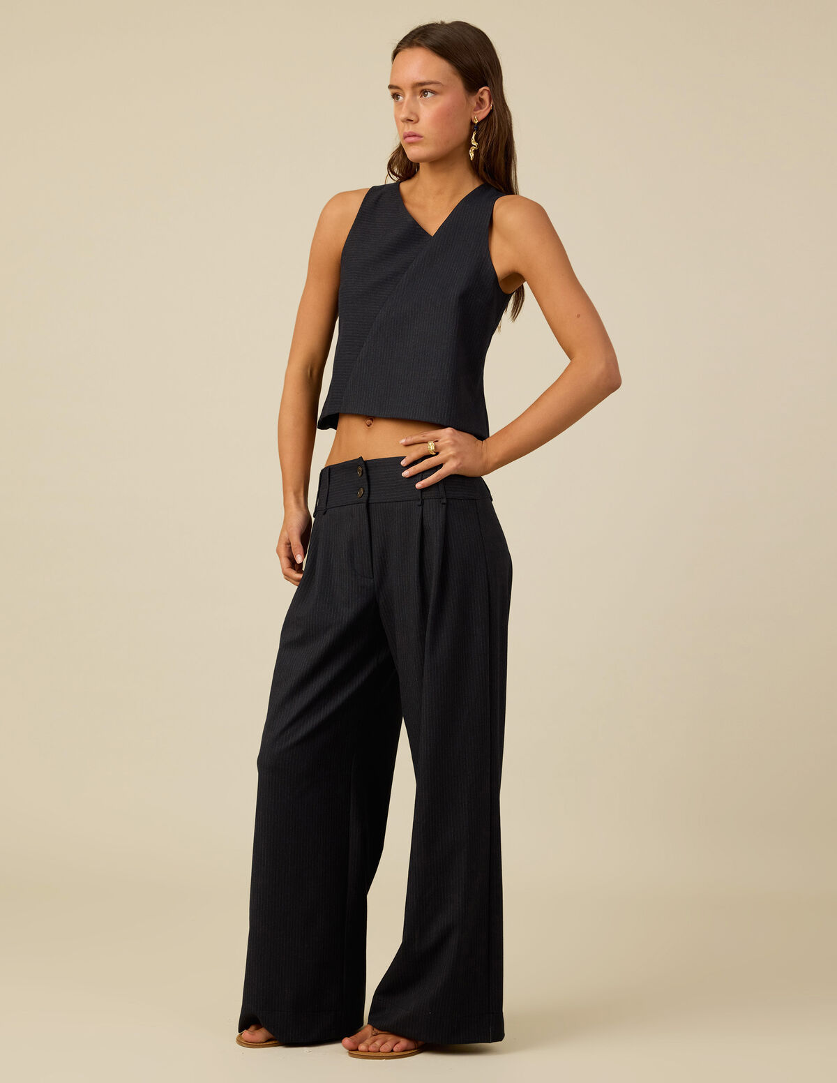 PANTALON CEINTURE BLEU RAYURES
