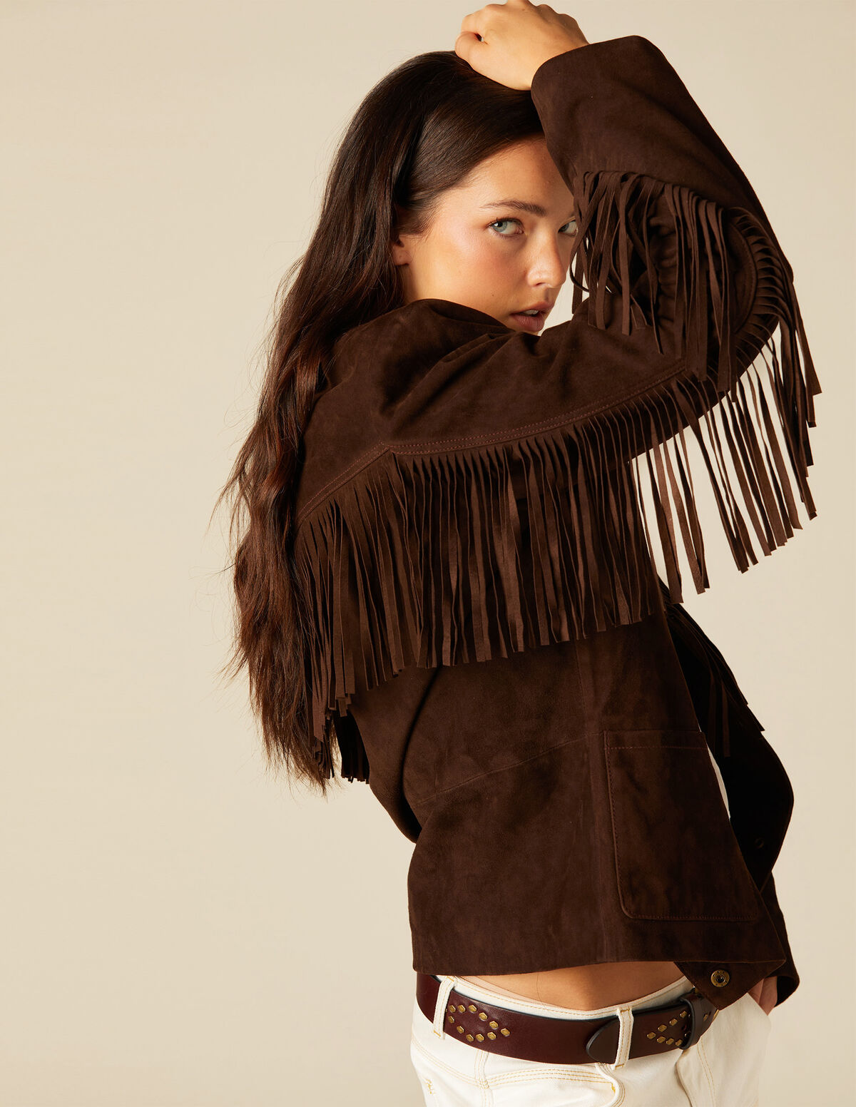 FRINGED SUEDE COAT