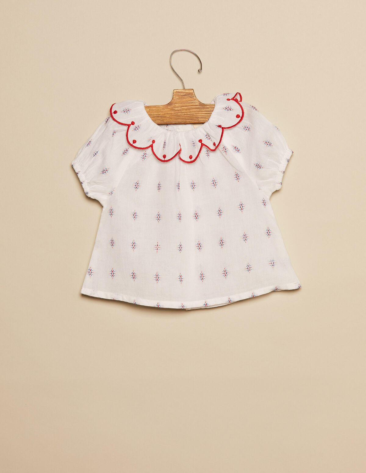 CAMISA BLANCA BORDADOS ROJO