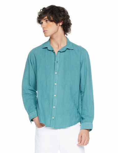 Camisa lino cuello pico verde - Camisas - Nícoli