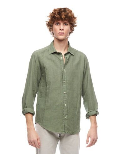 Army green linen V-neck shirt - View all > - Nícoli