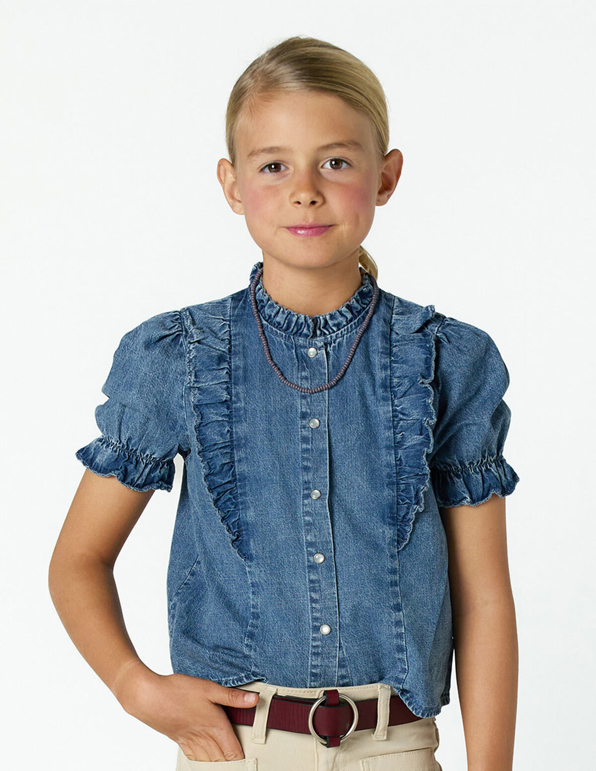 DENIM RUFFLED SHIRT