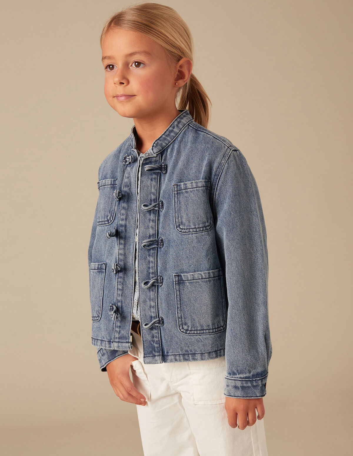DENIM GRANDAD COLLAR JACKET