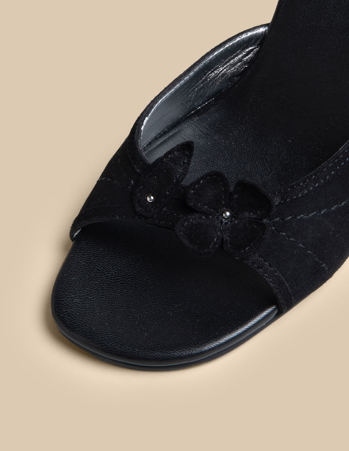 SANDALES TALON CUIR MARRON FLEUR