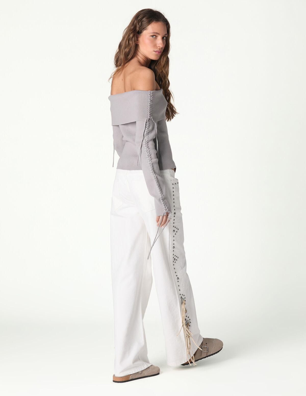 CAL&Ccedil;AS TACHAS COWBOY BEGE/CONTRASTE