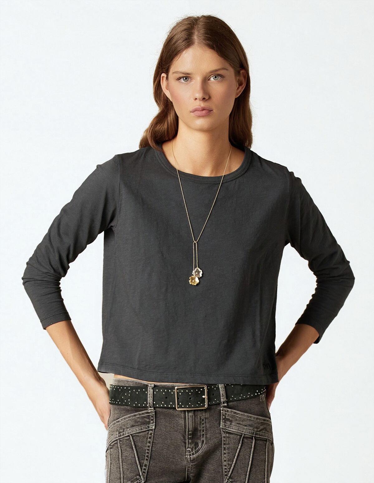 T-SHIRT MANCHES LONGUES ANTHRACITE &laquo; nn &raquo;