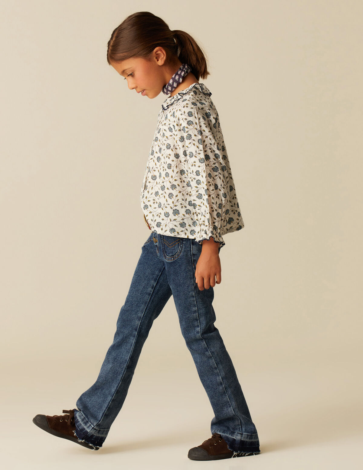 BLUE STITCHING FLORAL SHIRT