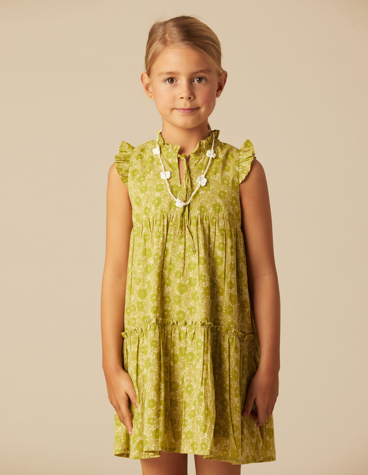 LIME CONTRAST FLOWER DRESS